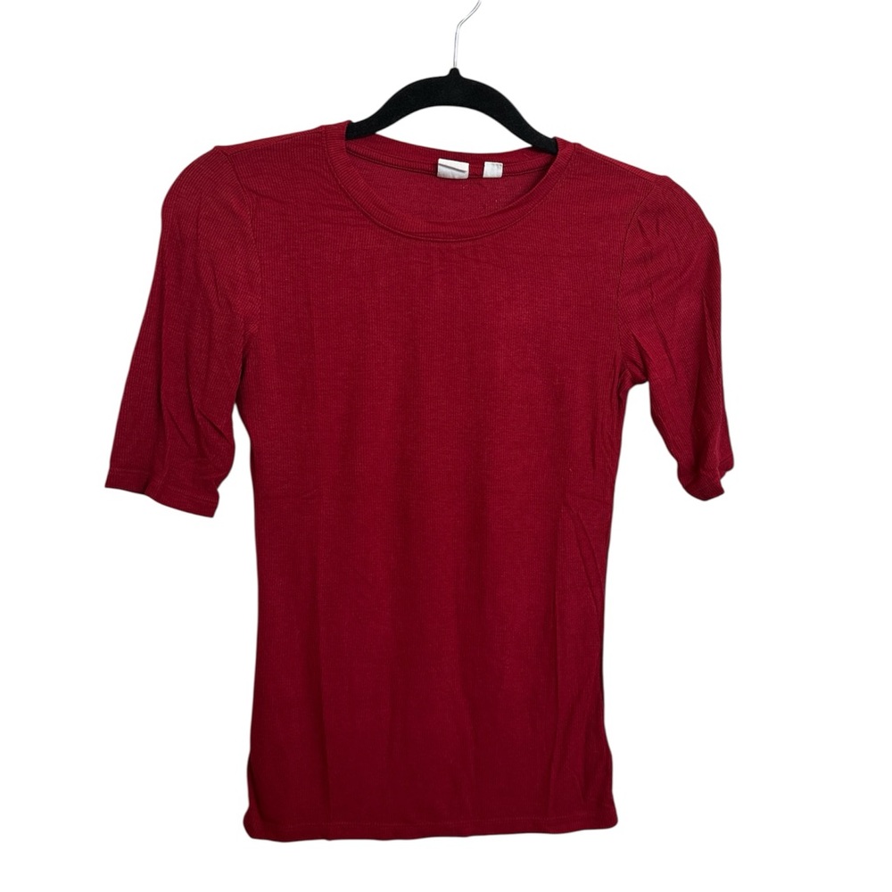 GAP Ribbed Short Sleeve Crewneck Top – Red, XS